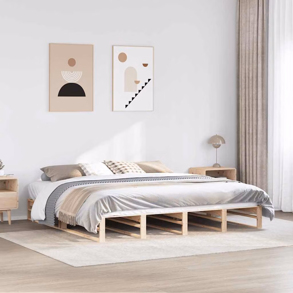 Letto senza materasso vidaXL in legno massello di pino color marrone, L/P: 200 x 200 cm