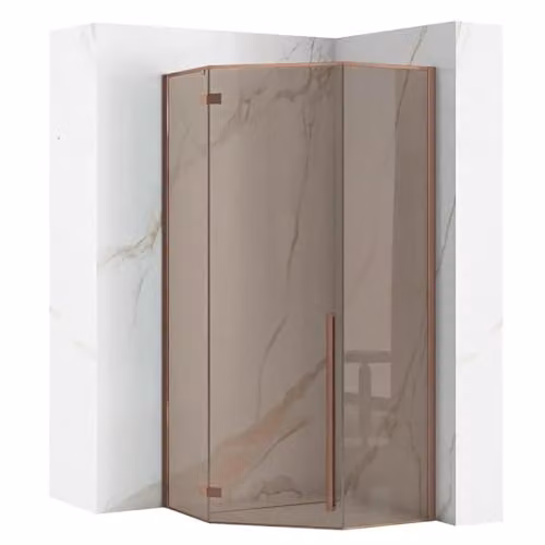 Rea - Cabina Doccia Diamond, Rame Spazzolato 90X90, D'Angolo Senza Piatto Doccia, Vetro Di Sicurezza Temperato Marrone Fumo 6mm, Inclinabile, 90 X 90 X 195 cm