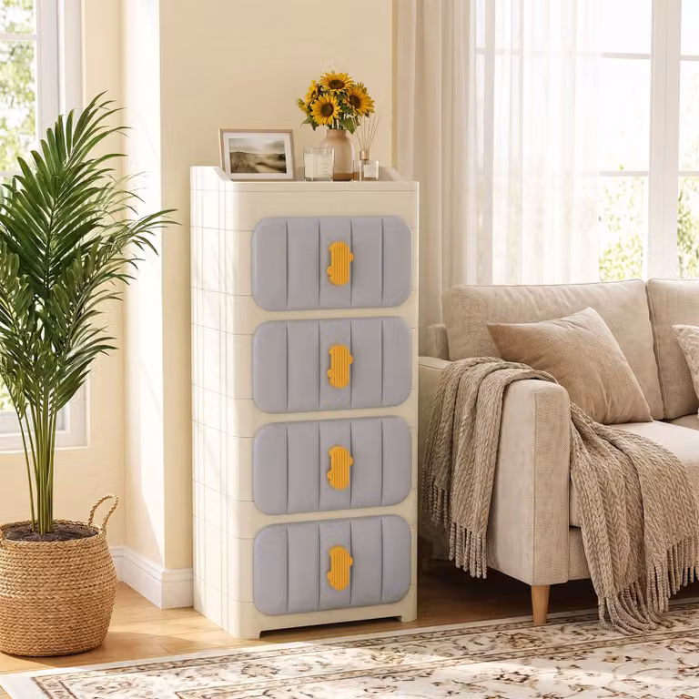 Costway Cassettiera in pp a cassetti con maniglie a forma di cactus per soggiorno e camera da letto, Mobile contenitore con dispositivo anti-ribaltamento e bo