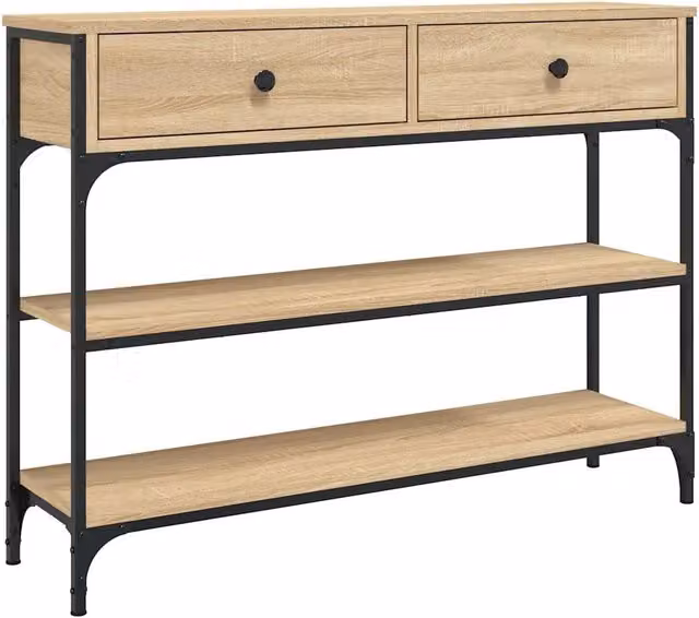 Tavolo Consolle d'Ingresso Design in Legno e Metallo Marrone L 100 x P 25 x H 75 cm