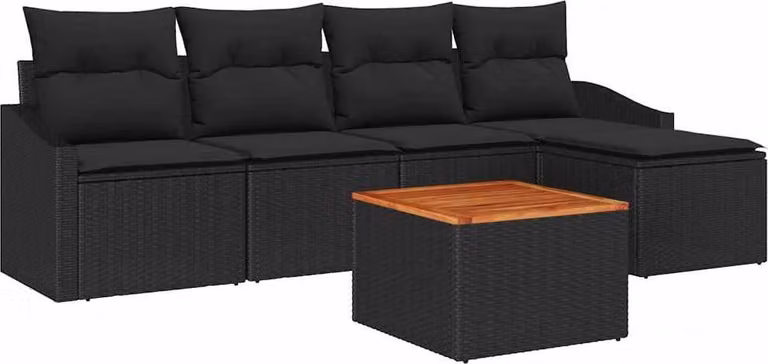 Set Divano da Giardino con cuscino 6 pcs Nero polyrattan