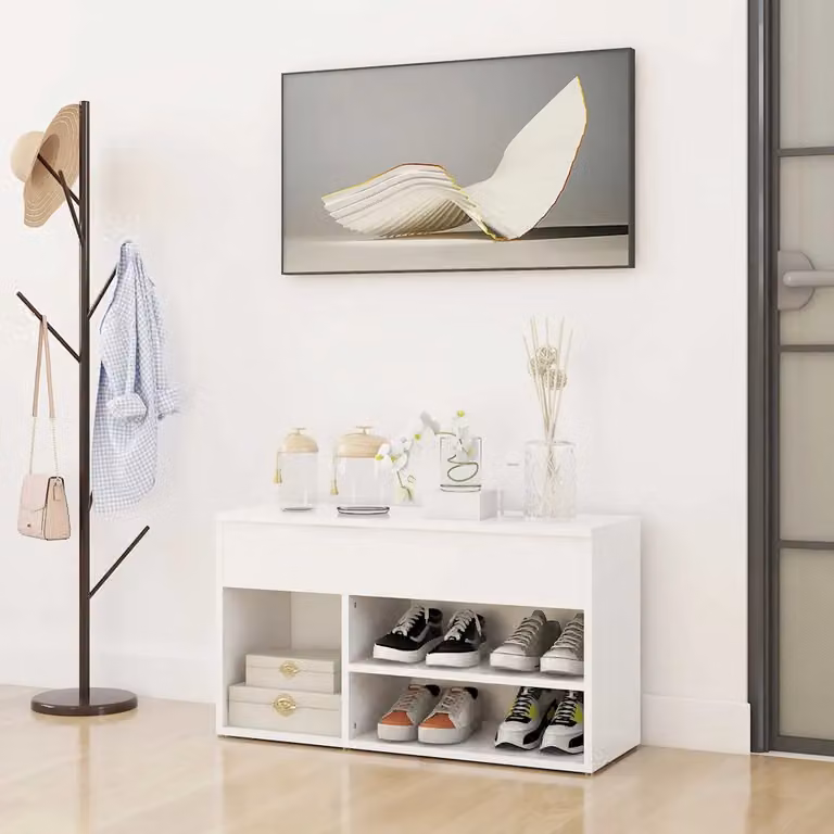 Panca porta scarpe vidaXL bianca con dettagli oro in legno e MDF L 80 cm x P 30 cm x H 45 cm
