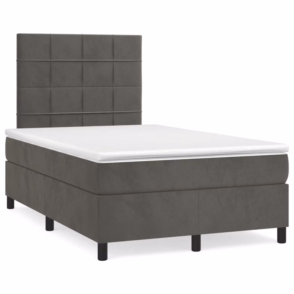 Giroletto a Molle con Materasso Ibrido vidaXL in Velluto Grigio e Bianco L/P/H: 200 x 120 x 193 cm