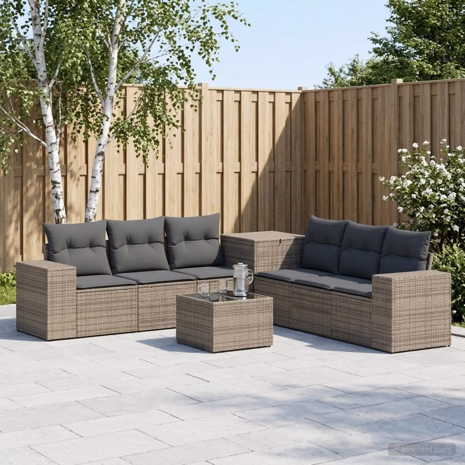 Set di divani da giardino vidaXL in polyrattan 8 pezzi Grigio e Antracite con cuscini e tavolino coordinato