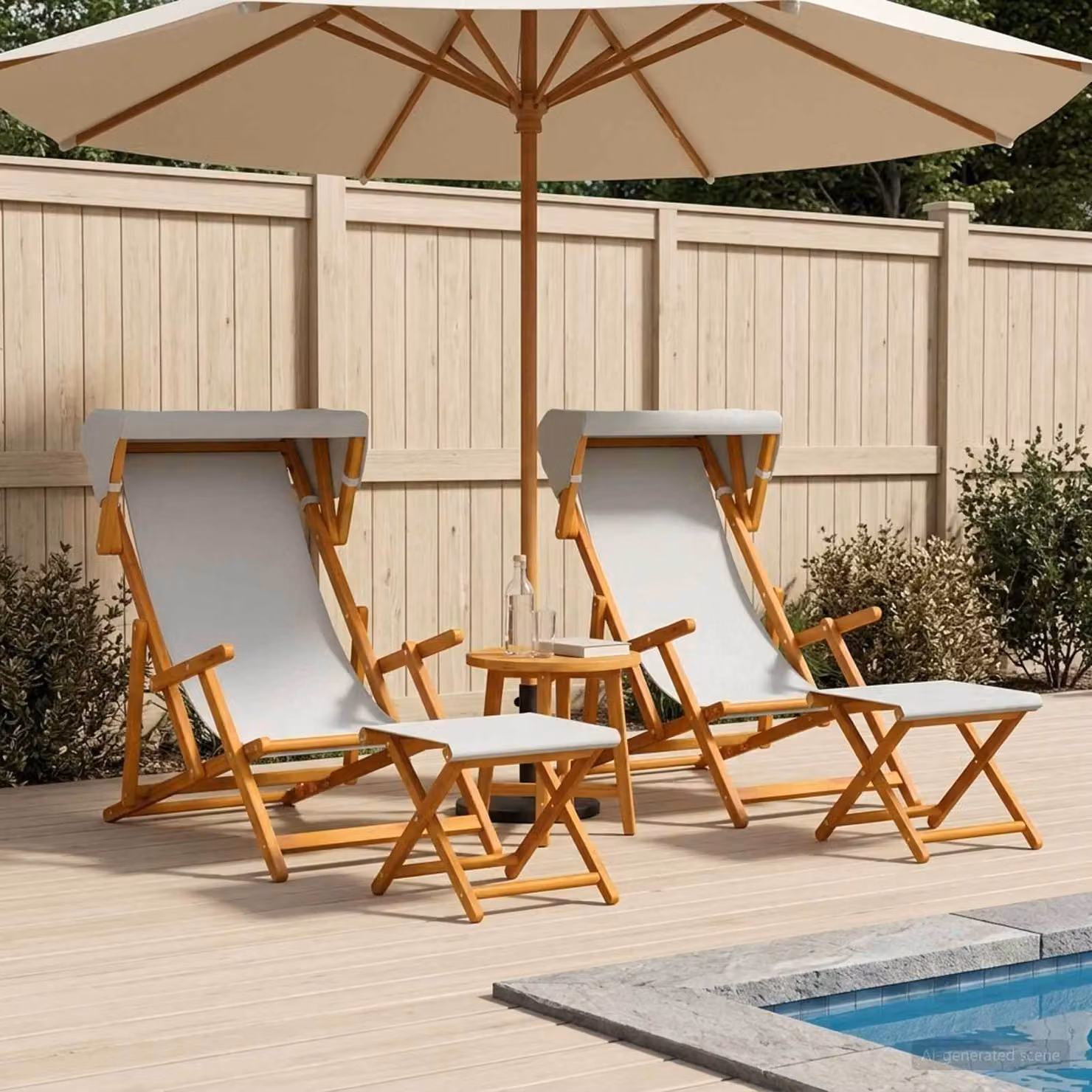 Set di 4 lettini prendisole vidaXL in legno di eucalipto massello con schienale regolabile in 3 posizioni e tessuto beige per esterno