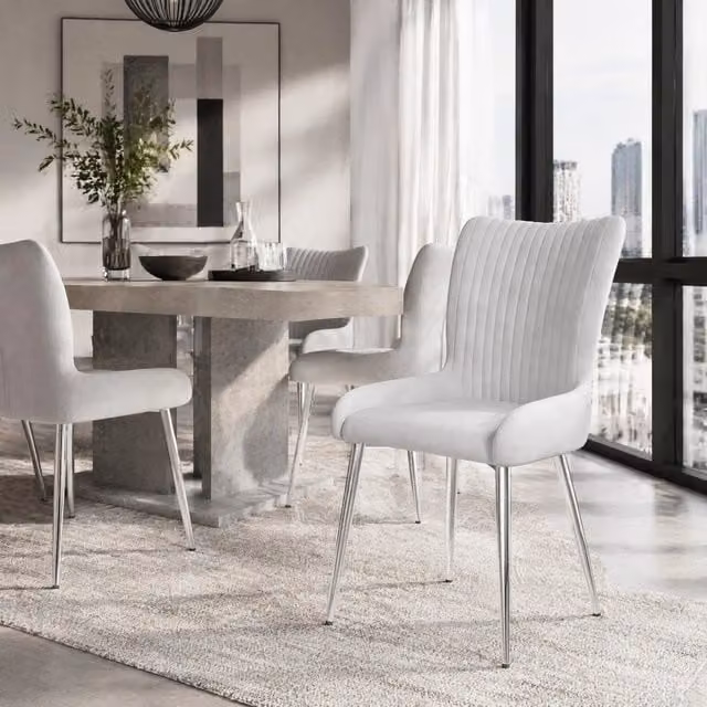 Set di 6 sedie da pranzo grigie in velluto con gambe in metallo