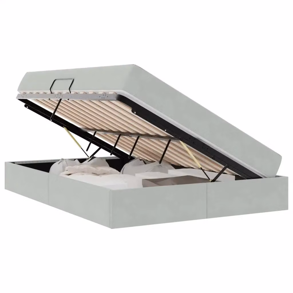 vidaXL Letto con contenitore e materasso ibrido in tessuto grigio L: 140 cm, P: 200 cm, H: 280 cm – 2