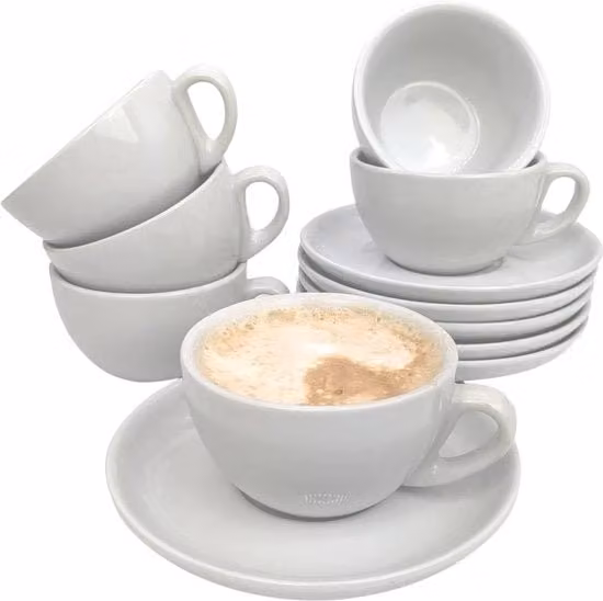 Set di 12 tazze da caffè in porcellana, bianche, 200 ml, con manico spesso - Resistenti al lavastoviglie
