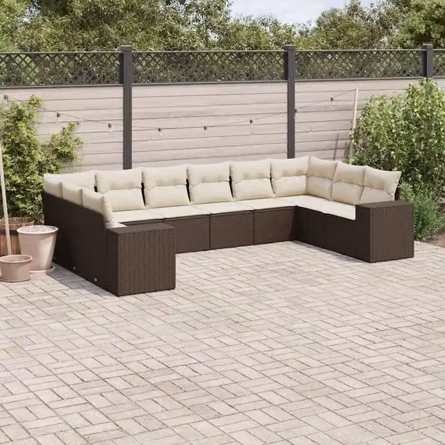 Set Divani da Giardino 10pz con Cuscini in Polyrattan Marrone 3255410