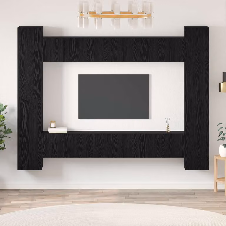 Set di 10 mobili TV moderni vidaXL in legno ingegnerizzato e MDF, colore Rovere Nero opaco, L/P/H: 30,5 x 30 x 90 cm