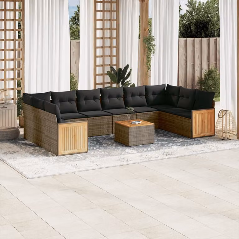 Maison Exclusive - Set da giardino 11 pezzi con cuscini Grigio Poly Rattan