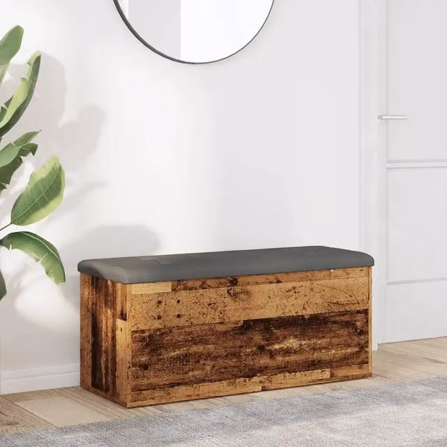 Panca portaoggetti vidaXL in legno antico con tessuto marrone o grigio L: 102 cm, P: 42 cm, H: 45 cm – 1