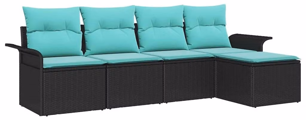 Set Divano da Giardino con archiviazione 5 pcs Nero polyrattan