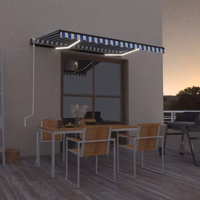 vidaXL Tenda retrattile con bracci pieghevoli in alluminio e poliestere, Blu e Bianco, L: 300 cm x P: 250 cm, con telecomando