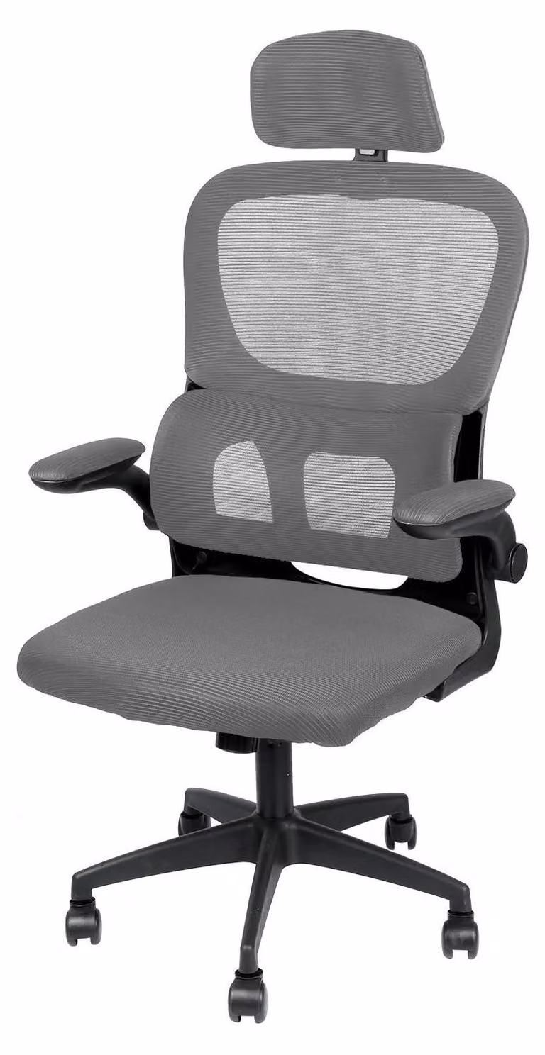 Sedia da scrivania ergonomica - Sedia da ufficio - Poggiatesta - Braccioli regolabili - Regolabile in altezza - Funzione di oscillazione e inclinazione - Rotante a 360° - Rotelle - Grigio
