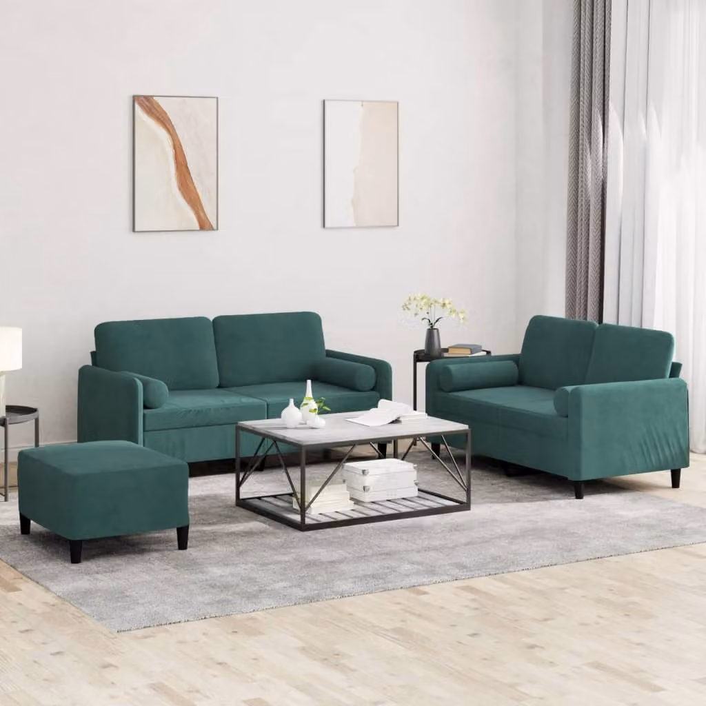 Maison Exclusive - Set divano a 3 pezzi con cuscini in velluto verde scuro