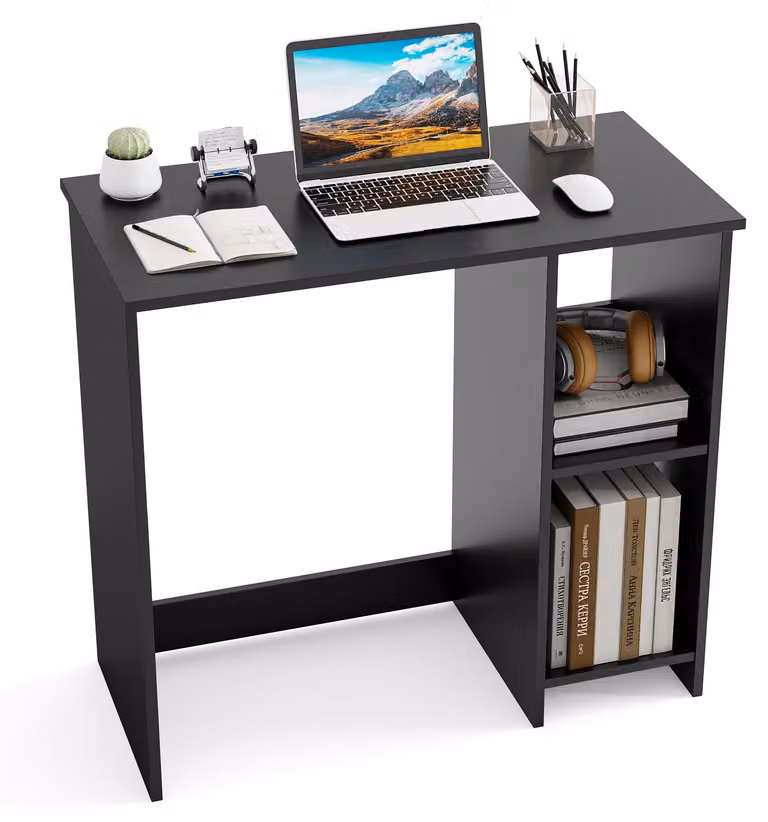 COSTWAY, scrivania compatta, tavolo per computer con 2 scomparti, scrivania per piccoli spazi, tavolo per PC in stile semplice, 80 x 40 x 74 cm, nero