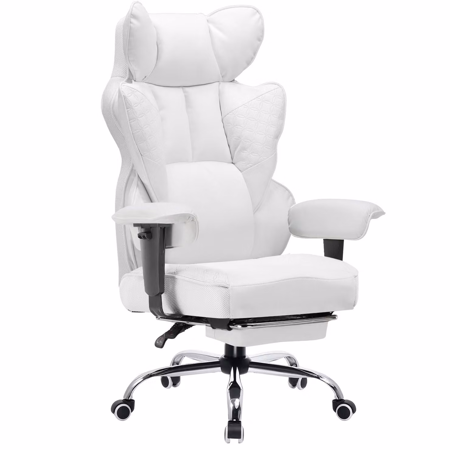 COMHOMA sedia da gioco, sedia da ufficio ergonomica, sedia da scrivania con braccioli regolabili, supporto lombare a molla 150 kg, bianco