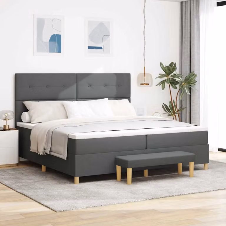 Letto a molle con testiera vidaXL in tessuto grigio L: 200 cm, P: 200 cm, H: 128 cm