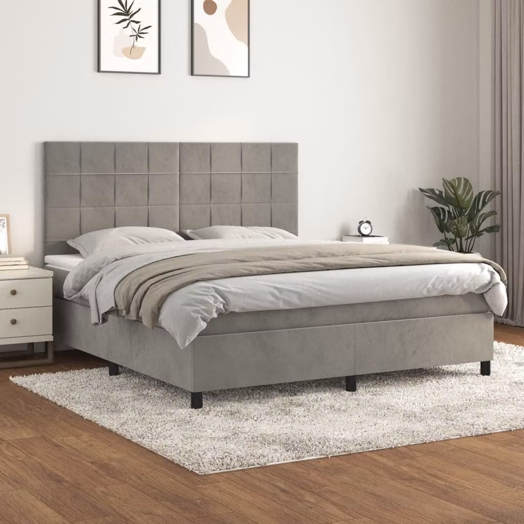 Letto Ibrido vidaXL con Giroletto a Molle e Materasso in Velluto Grigio Chiaro L/P/H: 180 x 200 x 128 cm