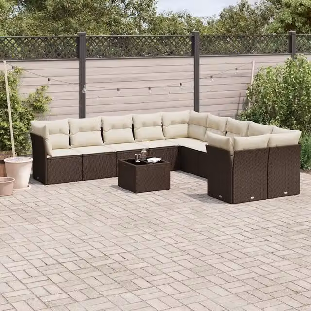 Set Divani da Giardino 11 pz con Cuscini Polyrattan Marrone 3218253