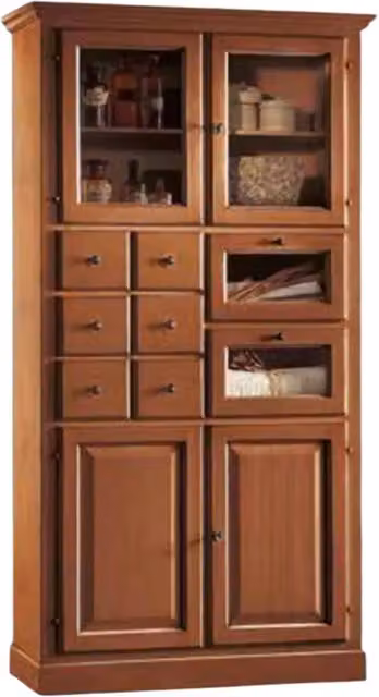 Dispensa pastaia in legno stile arte povera Mobili 2G colore noce con ante in vetro L: 107 cm, P: 40 cm, H: 203 cm – 3