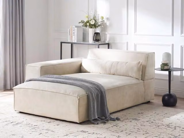 Chaise Lounge sinistra Tappezzeria in velluto beige Gambe sintetiche Mano destra Soggiorno moderno