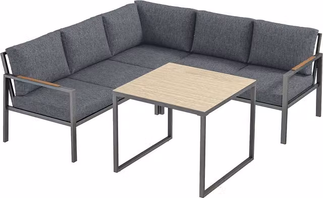 Set da giardino Outsunny composto da 3 pezzi per 5 persone con divani a L e tavolino, Grigio, L/P/H: 183 x 183 x 72 cm – 1