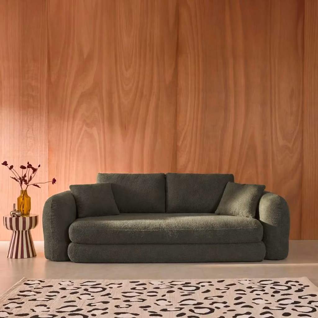 Divano letto 3 posti Sweeetch in tessuto bouclé verde, convertibile e con coperture rimovibili – 2