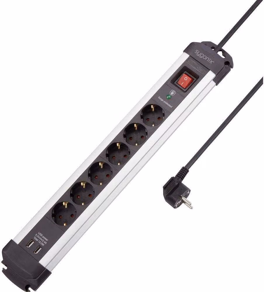 Sygonix SY-4755604 Überspannungsschutz-Steckdosenleiste Silber, Schwarz 1 St. (SY-4755604)