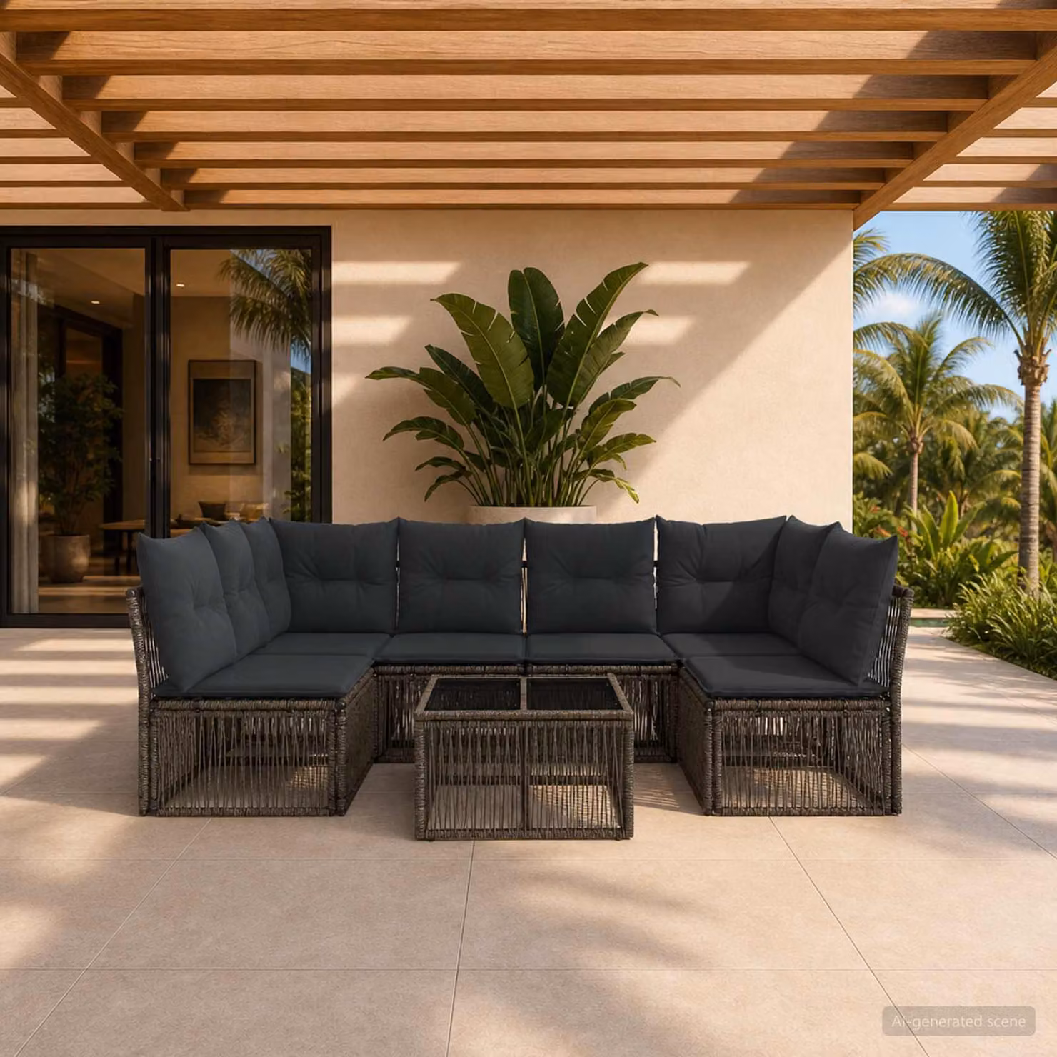 Set Divano da Giardino vidaXL 7 pz Grigio a Forma di L con Tavolino e Cuscini in Polyrattan e Acciaio