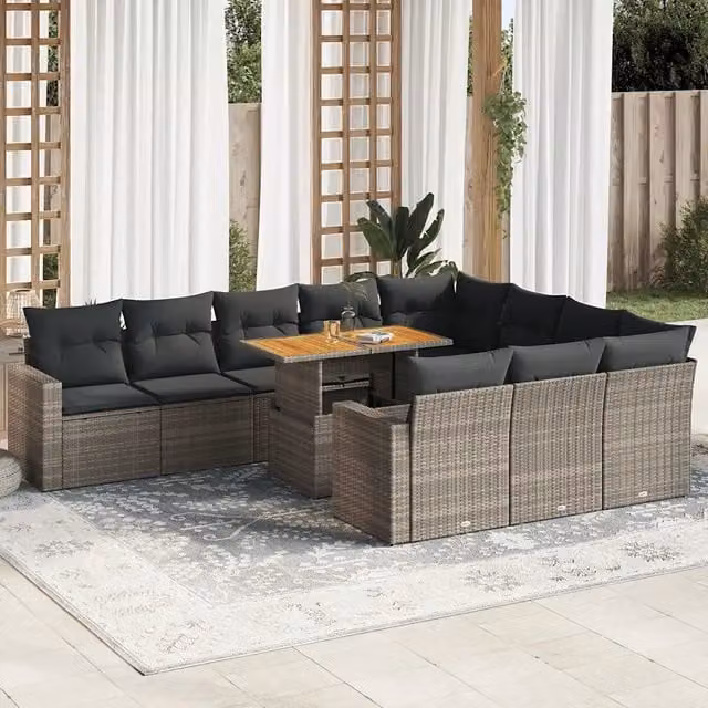 Set di Divani da Giardino vidaXL a Forma di U con Cuscini e Tavolino, 11 Pezzi, Grigio