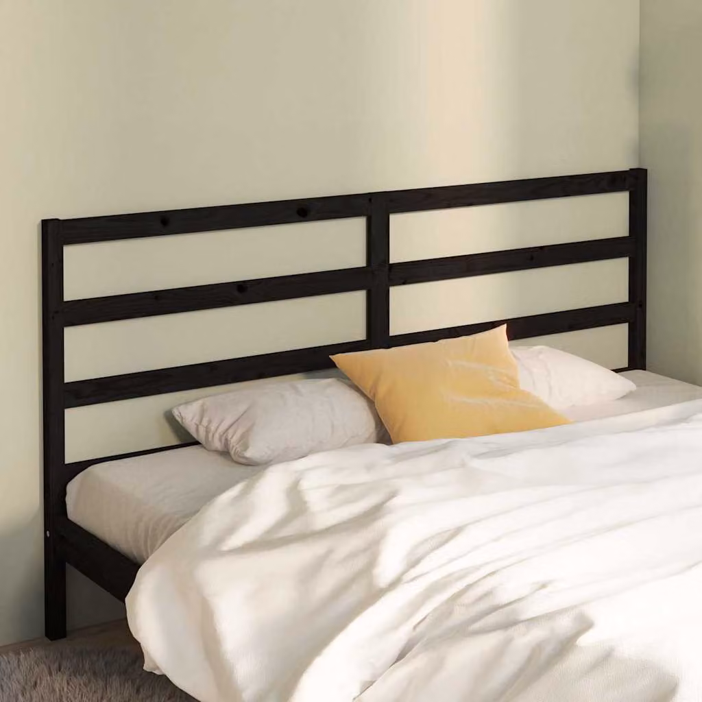 Testiera per letto vidaXL in legno massello di pino, colore nero, L 206 cm x H 100 cm x P 4 cm