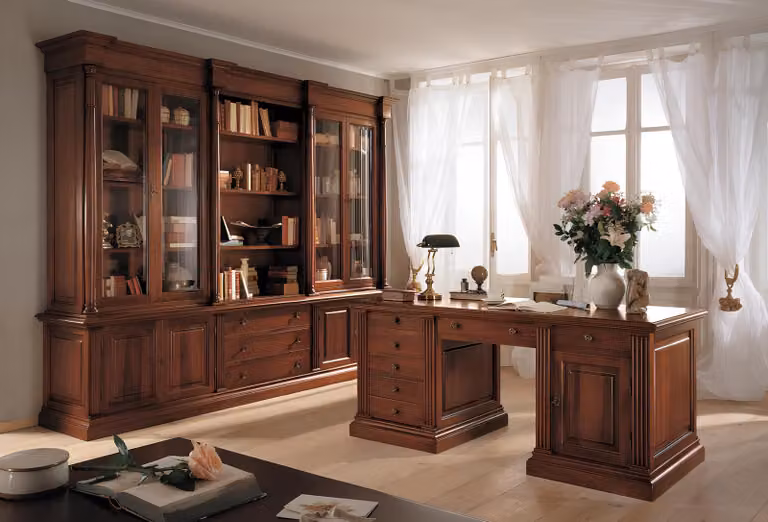 Büro Einrichtung Massiv Holz Schreibtisch Bücherschrank Tisch Regal Schrank 2tlg