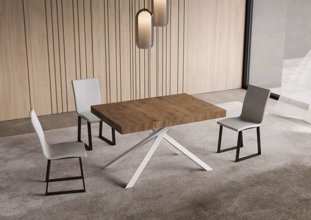 Tavolo allungabile moderno GIORDANOSHOP rettangolare in legno e metallo, L/P/H: 120-224 x 90 x 74 cm, colore noce e bianco – 2