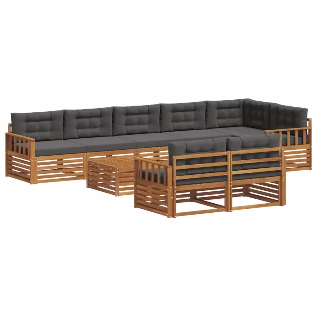 Set di divani da esterno moderno vidaXL in legno di acacia, 9 pezzi, colore naturale e antracite con cuscini beige – 2