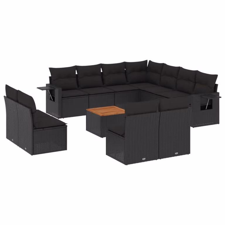 Set Divani da Giardino 12 pz con Cuscini Nero in Polyrattan