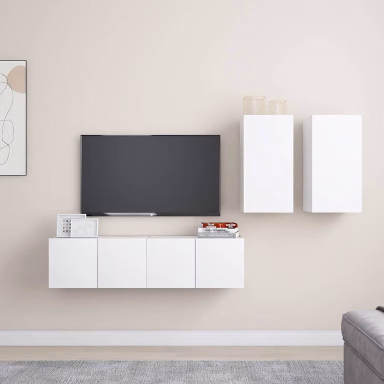 Set di mobili porta TV vidaXL composto da 4 pezzi in legno e MDF, colore bianco opaco, ideale per il tuo soggiorno