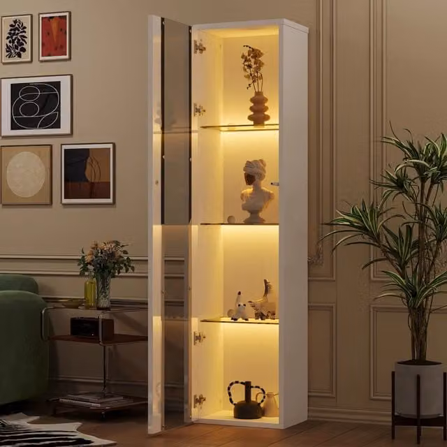 Vetrina in truciolare con anta in vetro 4 livelli LED multicolore con controllo app bianca 40 × 29 × 170 cm
