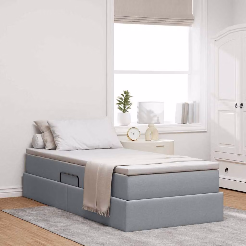Letto con contenitore e materasso ibrido vidaXL Grigio chiaro L/P/H: 90 x 190 x 48,5 cm – 1