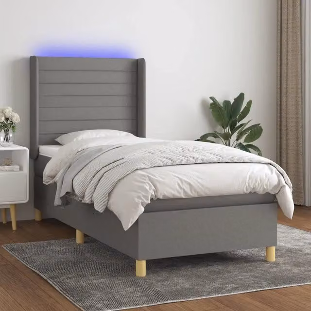 Letto a Molle Materasso e LED Grigio Scuro 90x200 cm in Tessuto 3138926