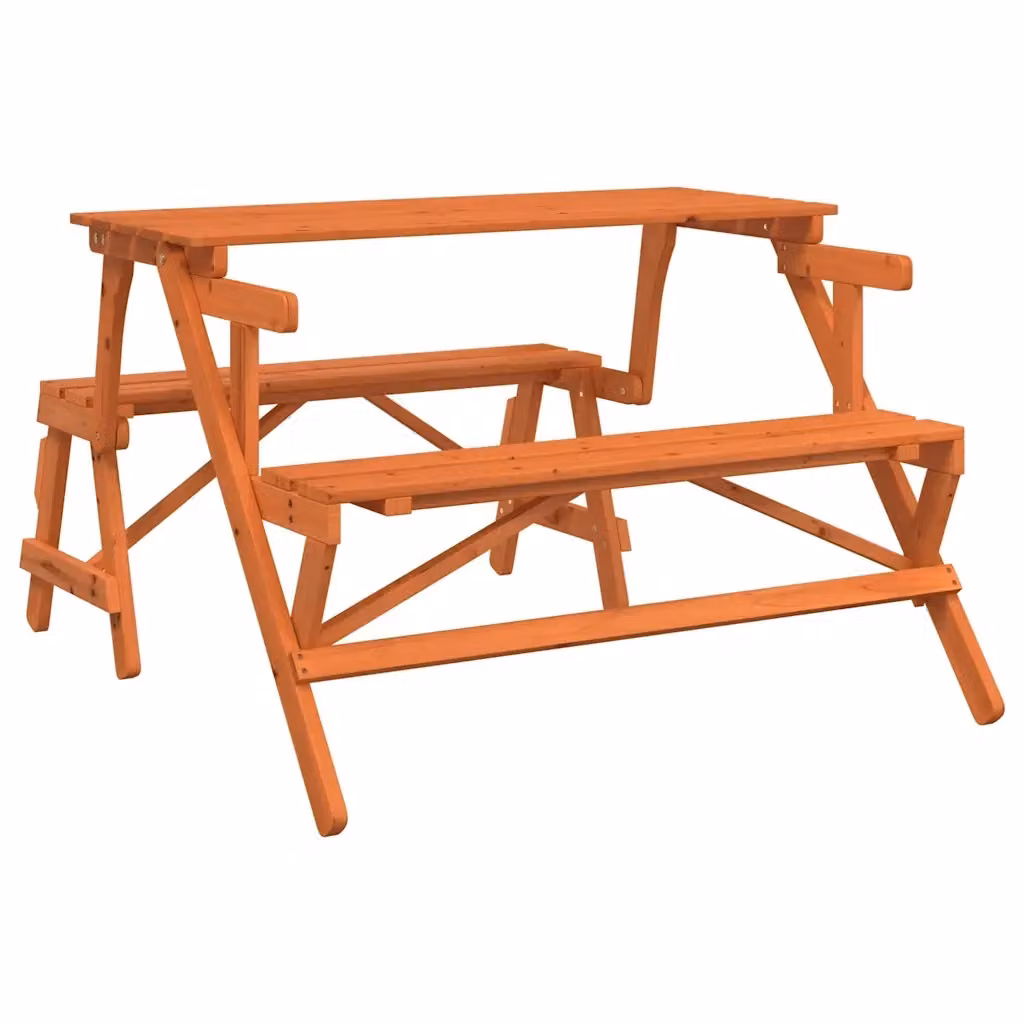 Tavolo da picnic vidaXL in legno di abete marrone con panche, design rustico rettangolare per giardino – 2