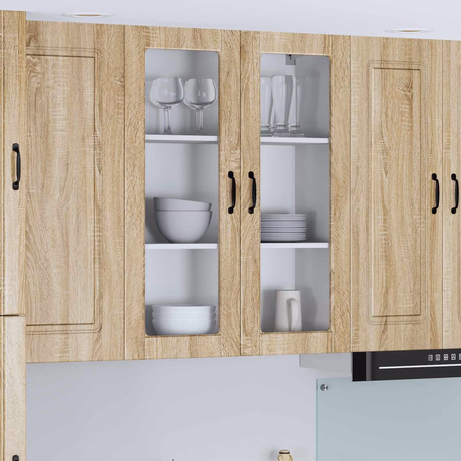 Mobile da parete LUCCA vidaXL in Rovere Sonoma con ante in vetro e ripiani interni, L 80 x P 31 x H 100 cm