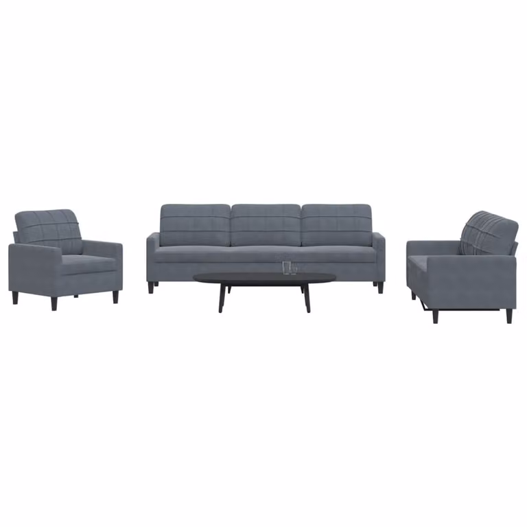 Set di divani moderno vidaXL in velluto grigio composto da 4 pezzi con pouf e cuscini