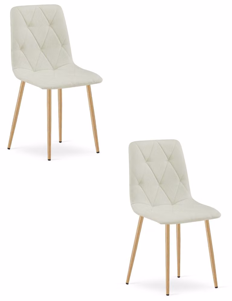 Set di 2 sedie Libra in tessuto beige e gambe effetto legno