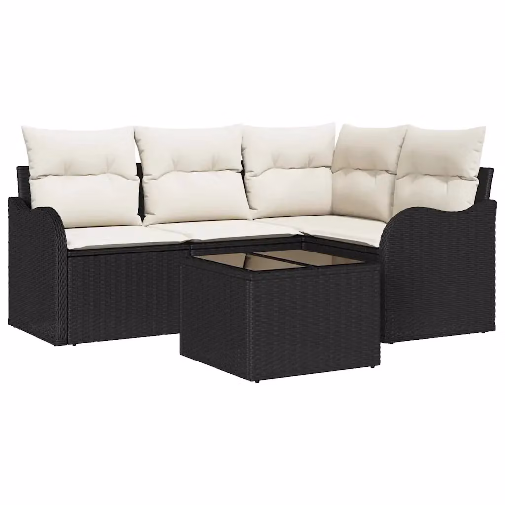 Set Divano da Giardino 5 Pezzi vidaXL in Polyrattan Marrone con Tavolino e Cuscini – 2