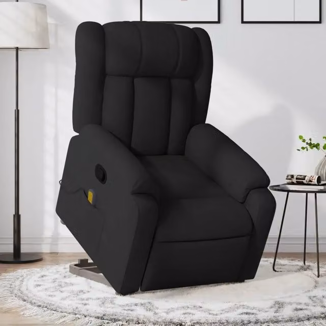Poltrona Alzapersona Reclinabile con Assistenza Elettrica vidaXL Nera in Tessuto con Braccioli – 1