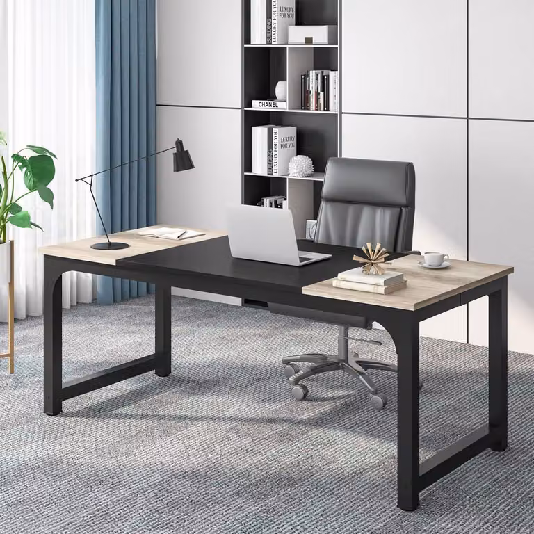 Scrivania, tavolo per computer, scrivania da lavoro, colore grigio/nero vintage, dimensioni 180 x 80 x 75 cm