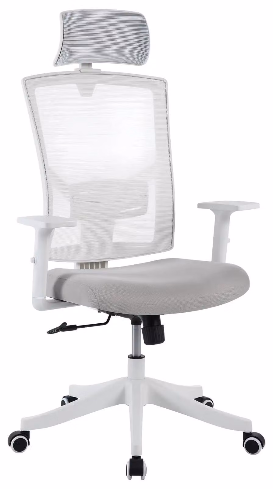 Sedia da ufficio - Sedia ergonomica per scrivania - Supporto lombare regolabile - Poggiatesta e braccioli rialzabili - Regolabile in altezza con funzione basculante e bloccabile - Rotazione a 360° - Bianco