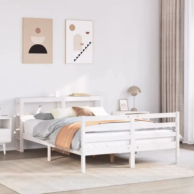 Giroletto con Testiera Bianco 150x200 cm Legno Massello di Pino 3305946